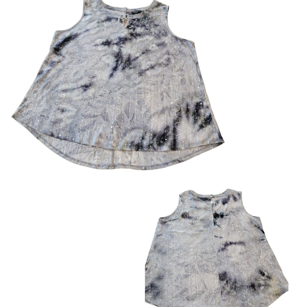 Sami & Jo Dressy Sequin Embellished Sleeveless Blouse Gray/Black Tie Dye